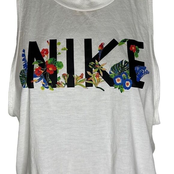 Nike Women’s Tank Miler Femme White Floral Print Small - Picture 1 of 4